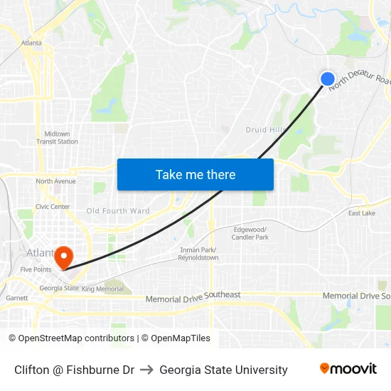 Clifton @ Fishburne Dr to Georgia State University map