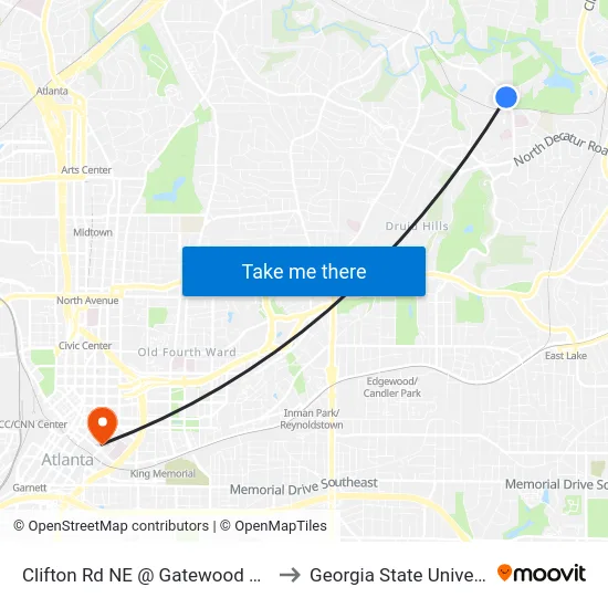 Clifton Rd NE @ Gatewood Rd NE to Georgia State University map