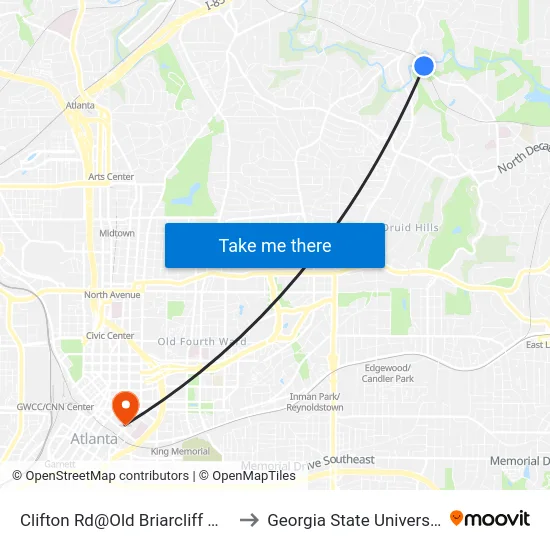 Clifton Rd@Old Briarcliff Way to Georgia State University map