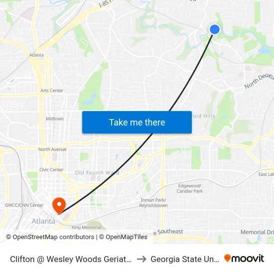 Clifton @ Wesley Woods Geriatric Hospital to Georgia State University map