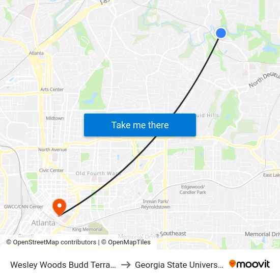 Wesley Woods Budd Terrace to Georgia State University map