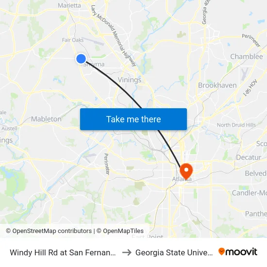 Windy Hill Rd at San Fernando Dr to Georgia State University map