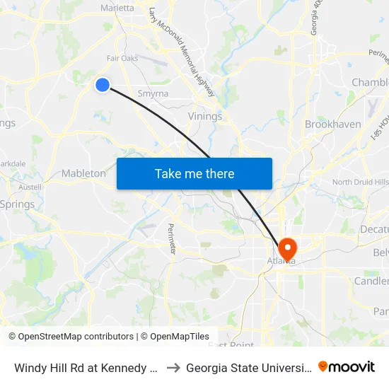 Windy Hill Rd at Kennedy Ln to Georgia State University map