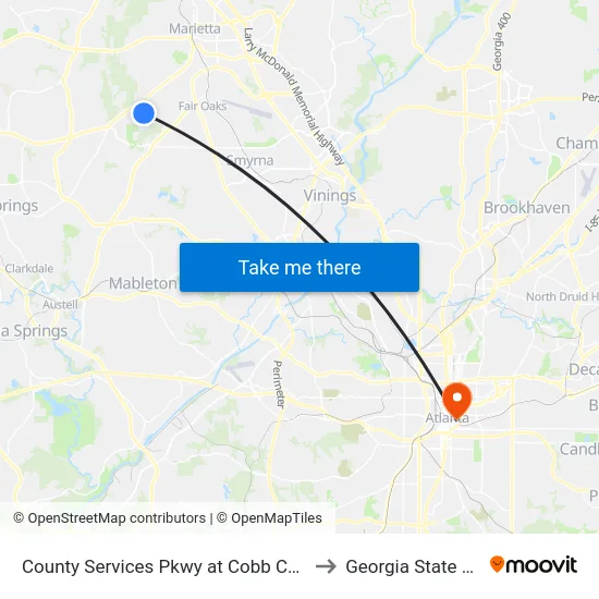 County Services Pkwy at Cobb County Health Dept to Georgia State University map