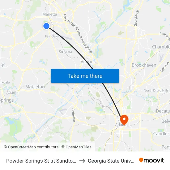 Powder Springs St at Sandtown Rd to Georgia State University map