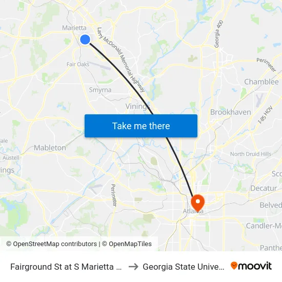 Fairground St at S Marietta Pkwy to Georgia State University map