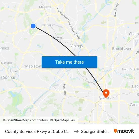 County Services Pkwy at Cobb County Public Safety to Georgia State University map