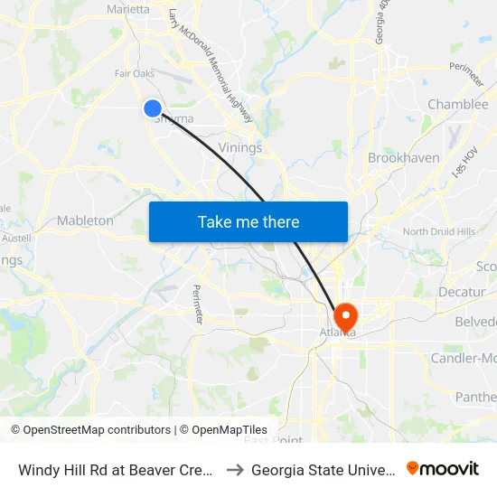 Windy Hill Rd at Beaver Creek Rd to Georgia State University map