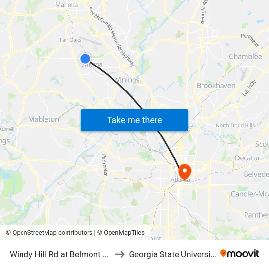 Windy Hill Rd at Belmont Cir to Georgia State University map