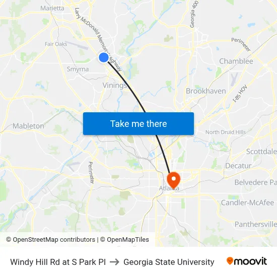Windy Hill Rd at S Park Pl to Georgia State University map