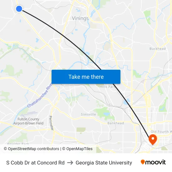 S Cobb Dr at Concord Rd to Georgia State University map