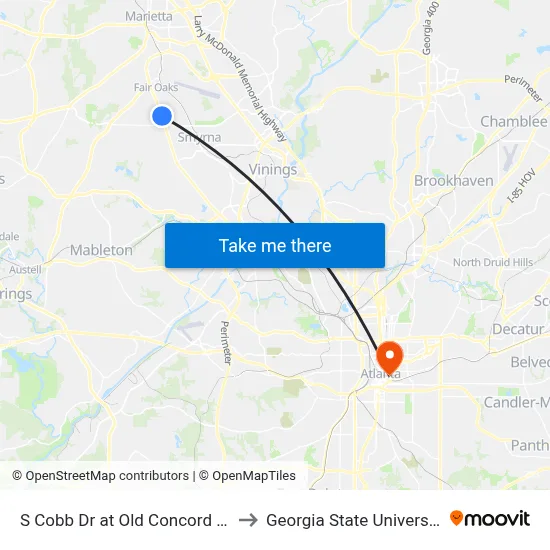 S Cobb Dr at Old Concord Rd to Georgia State University map