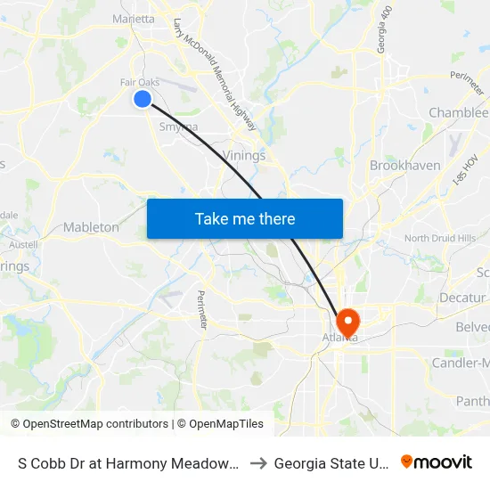 S Cobb Dr at Harmony Meadows Apartments to Georgia State University map
