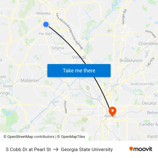 S Cobb Dr at Pearl St to Georgia State University map