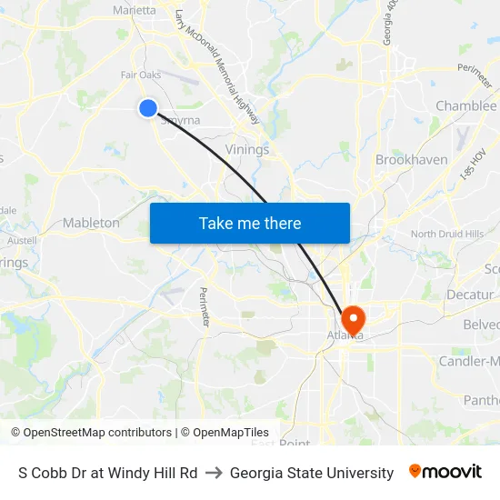S Cobb Dr at Windy Hill Rd to Georgia State University map