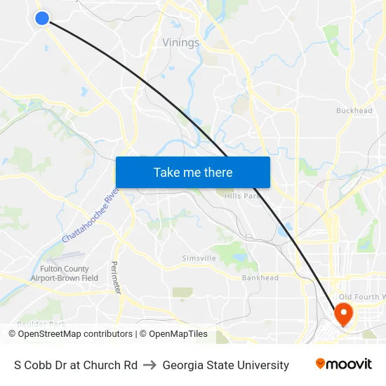 S Cobb Dr at Church Rd to Georgia State University map