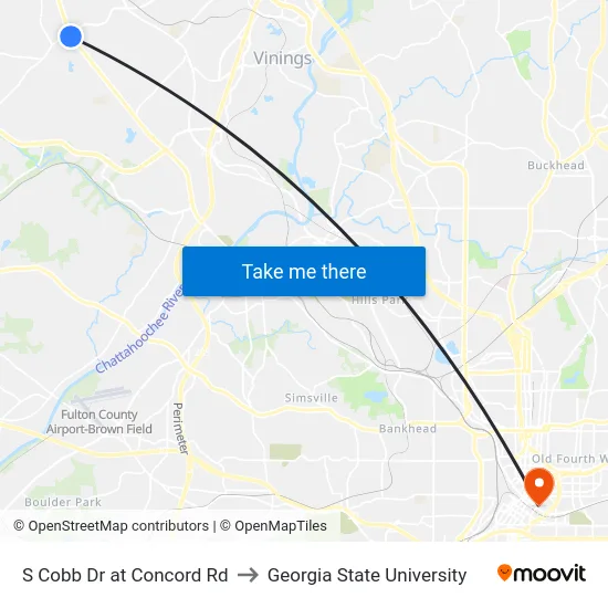 S Cobb Dr at Concord Rd to Georgia State University map