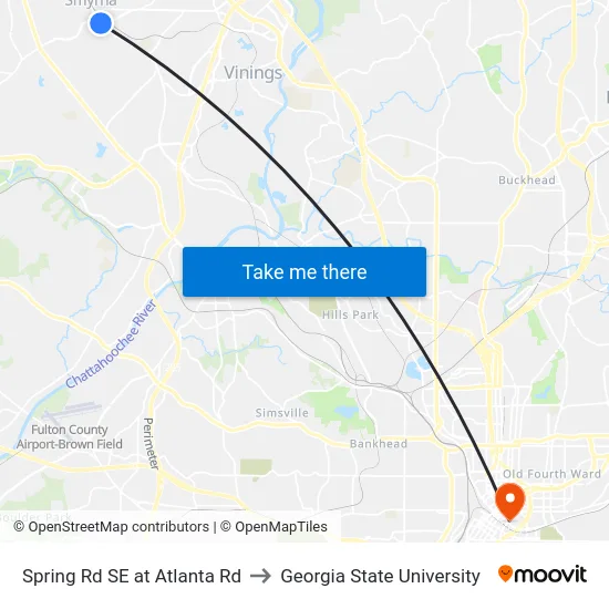 Spring Rd SE at Atlanta Rd to Georgia State University map