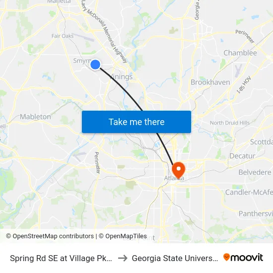 Spring Rd SE at Village Pkwy to Georgia State University map