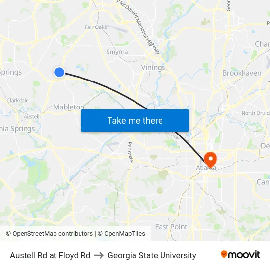 Austell Rd at Floyd Rd to Georgia State University map