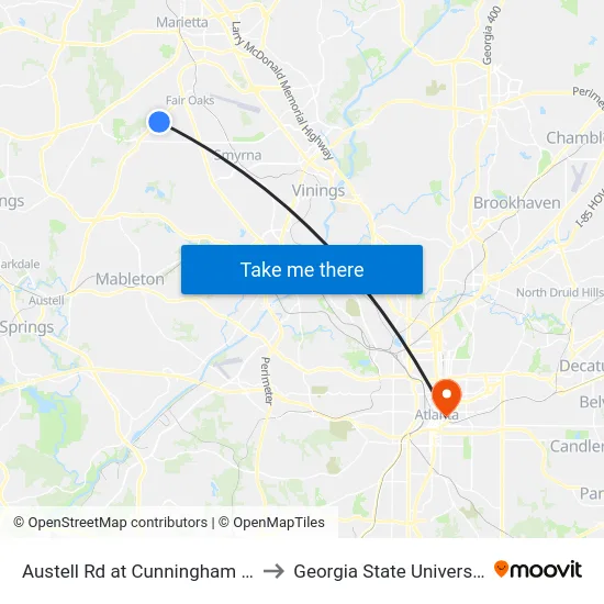Austell Rd at Cunningham Rd to Georgia State University map