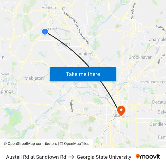 Austell Rd at Sandtown Rd to Georgia State University map