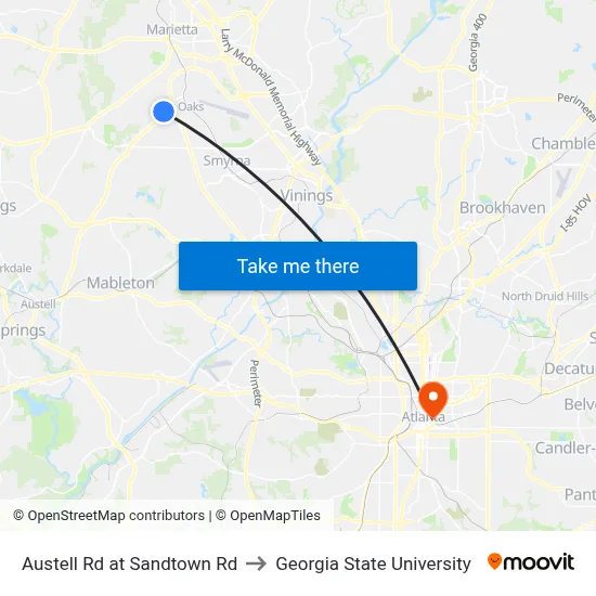 Austell Rd at Sandtown Rd to Georgia State University map