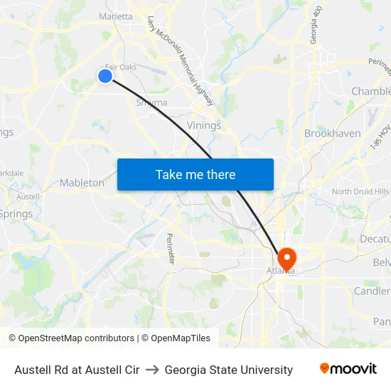 Austell Rd at Austell Cir to Georgia State University map