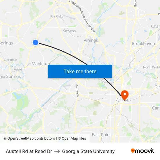 Austell Rd at Reed Dr to Georgia State University map