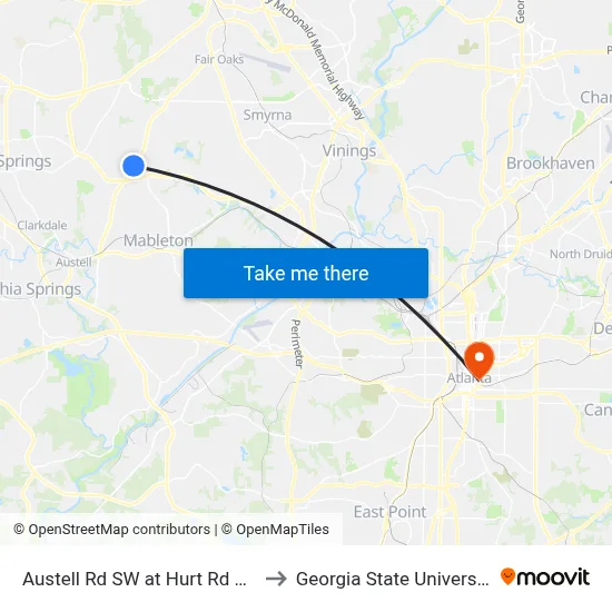 Austell Rd SW at Hurt Rd SW to Georgia State University map
