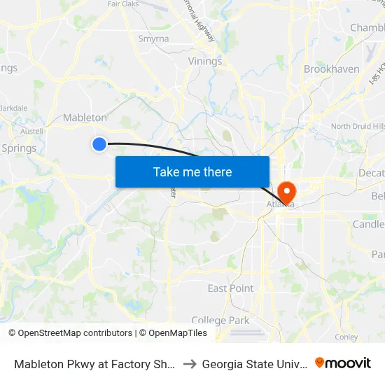Mableton Pkwy at Factory Shoals Rd to Georgia State University map