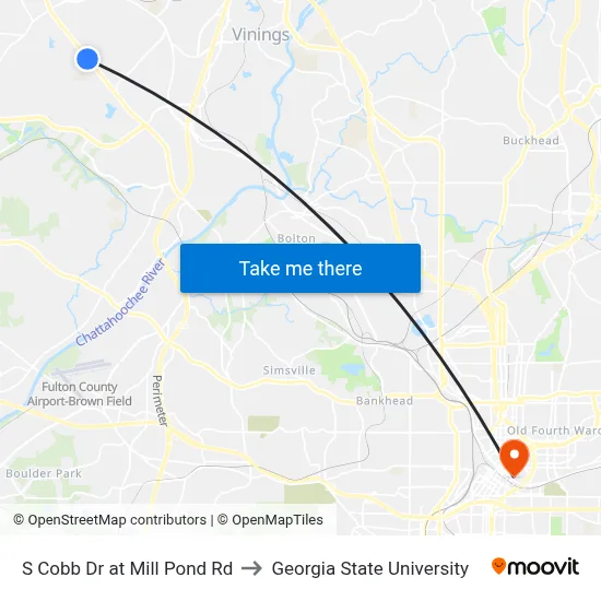 S Cobb Dr at Mill Pond Rd to Georgia State University map