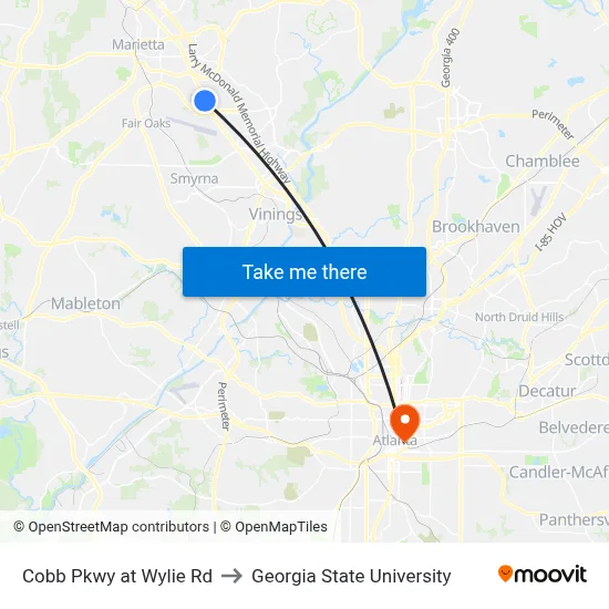 Cobb Pkwy at Wylie Rd to Georgia State University map