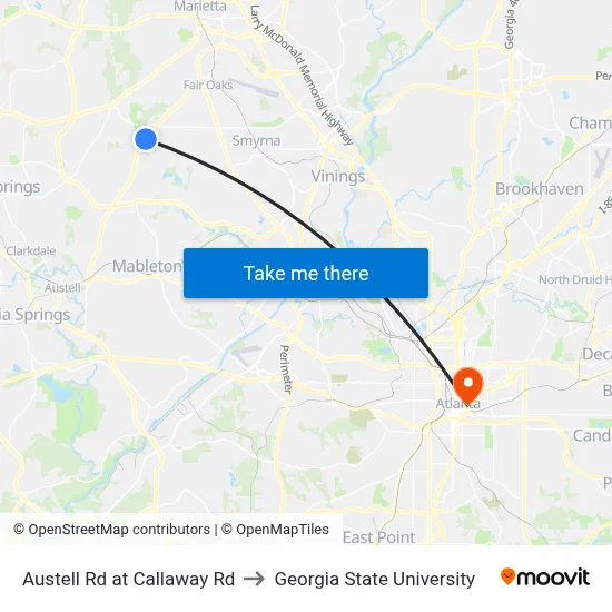 Austell Rd at Callaway Rd to Georgia State University map
