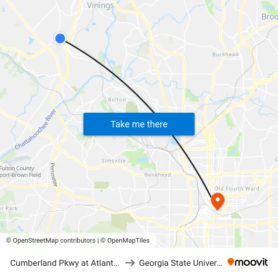 Cumberland Pkwy at Atlanta Rd to Georgia State University map