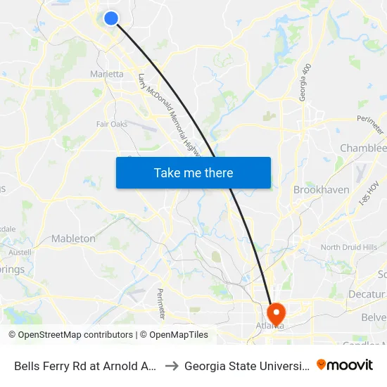Bells Ferry Rd at Arnold Ave to Georgia State University map