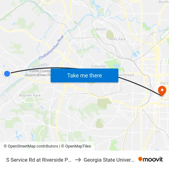 S Service Rd at Riverside Pkwy to Georgia State University map