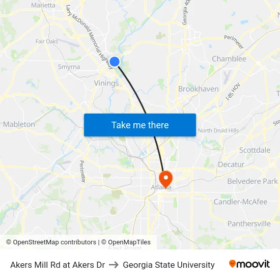 Akers Mill Rd at Akers Dr to Georgia State University map