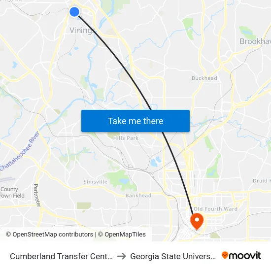 Cumberland Transfer Center to Georgia State University map