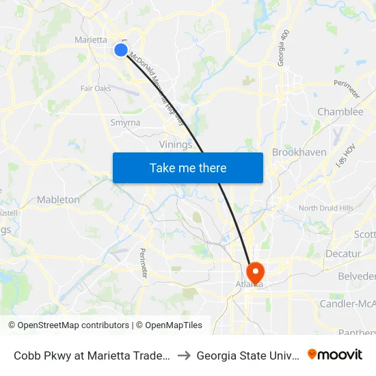 Cobb Pkwy at Marietta Trade Center to Georgia State University map