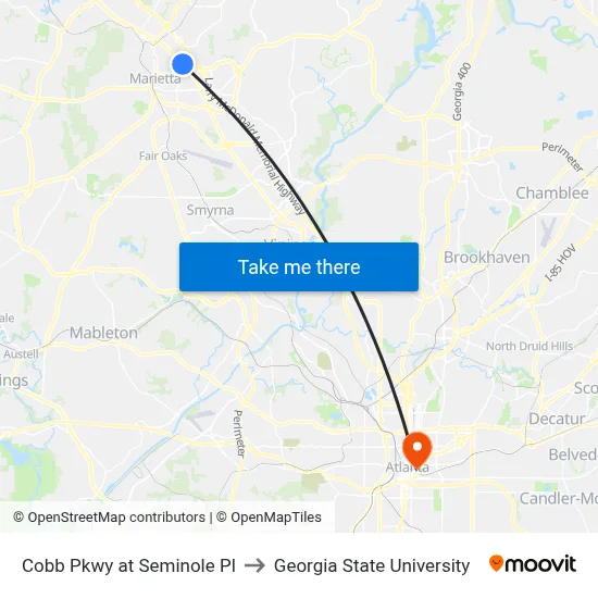 Cobb Pkwy at Seminole Pl to Georgia State University map