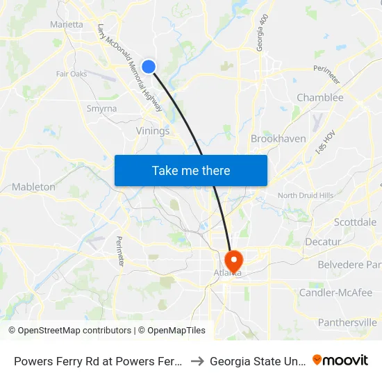 Powers Ferry Rd at Powers Ferry Common to Georgia State University map