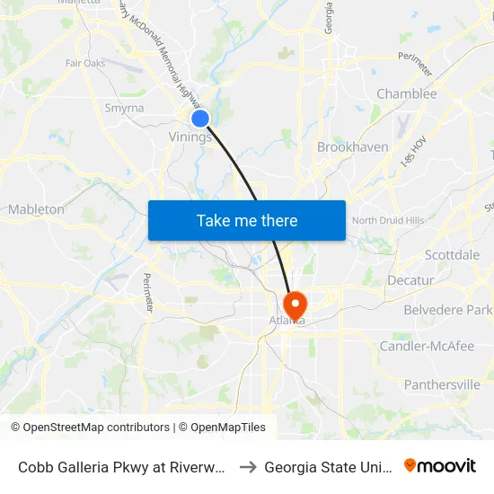Cobb Galleria Pkwy at Riverwood Pkwy to Georgia State University map