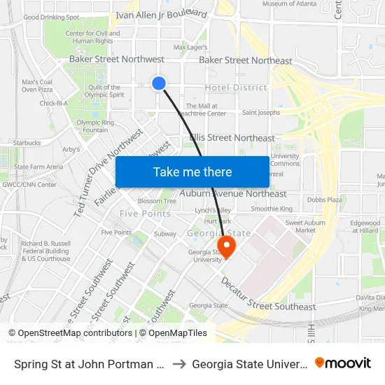 Spring St at John Portman Blvd to Georgia State University map