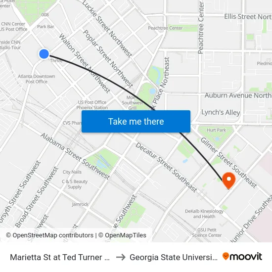 Marietta St at Ted Turner Dr to Georgia State University map