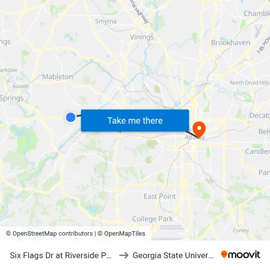 Six Flags Dr at Riverside Pkwy to Georgia State University map
