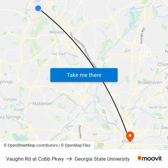 Vaughn Rd at Cobb Pkwy to Georgia State University map