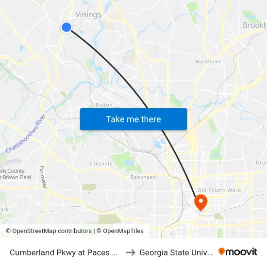 Cumberland Pkwy at Paces Walk SE to Georgia State University map