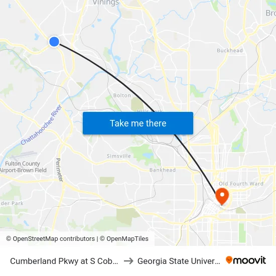 Cumberland Pkwy at S Cobb Dr to Georgia State University map