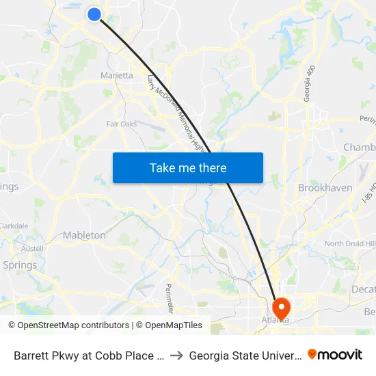 Barrett Pkwy at Cobb Place Blvd to Georgia State University map